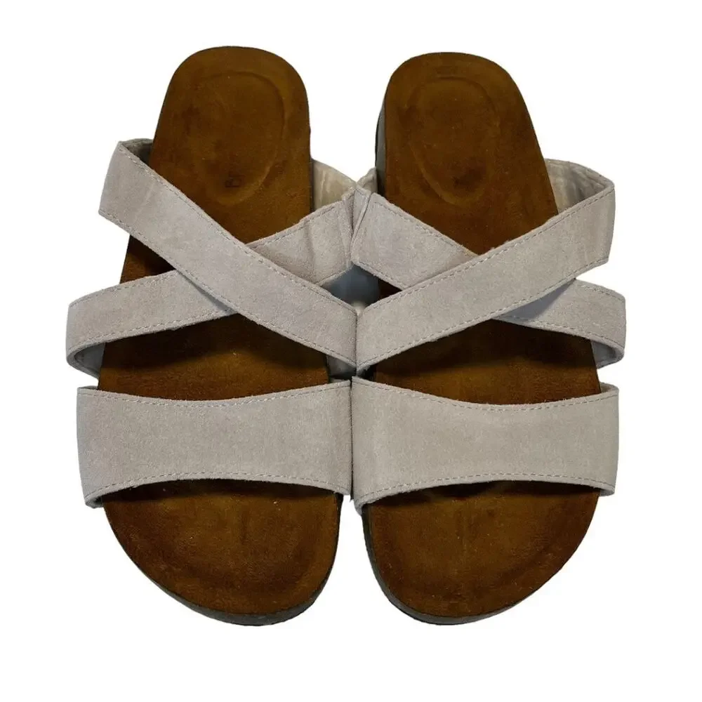 Bearpaw Women's Bonnie Flat Sandals Winter White Sz 8 Open Toe Comfort NWT